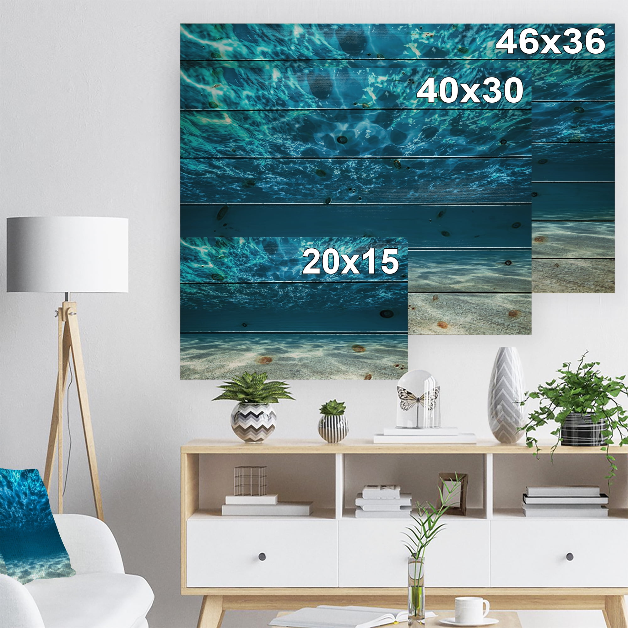Designart 'Ocean Bottom Beneath the Surface' Sea & Shore Print on Natural Pine Wood