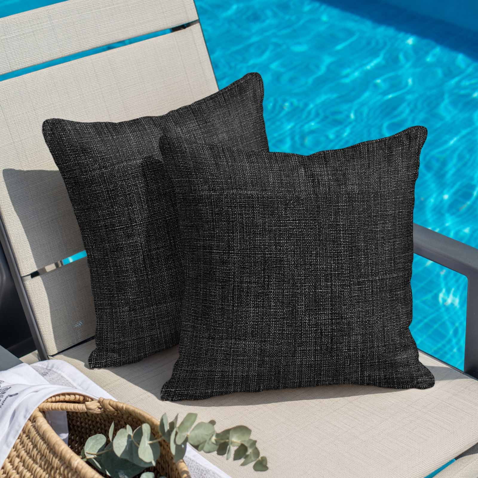 Black Pillow Covers 20x20 Inch, Farmhouse Burlap Solid Black Color Modern Linen Texture Linen Pillowcase with Invisible Zipper, Decorative Throw Pillow Covers Cushion Case for Couch Sofa Bed