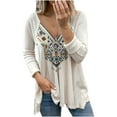 thumbnail image 1 of Mujeres Casual Retro Western Aztec Print Manga larga Étnico Cuello en V Cremallera Camisetas Tops Pompotops gfhjh21407, 1 of 7