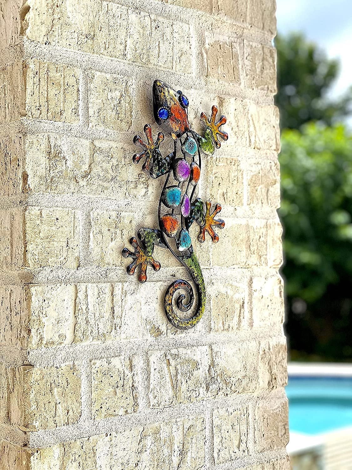 S/2 Lizard Gecko Decor Colorful Metal Home Garden Fence Yard Wall Art Sculptures Indoor Outdoor 12"