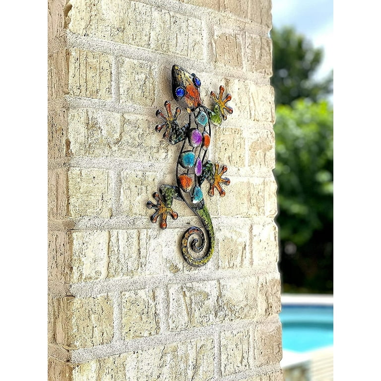 S 2 Lizard Gecko Decor Colorful Metal Home Garden Fence Yard Wall