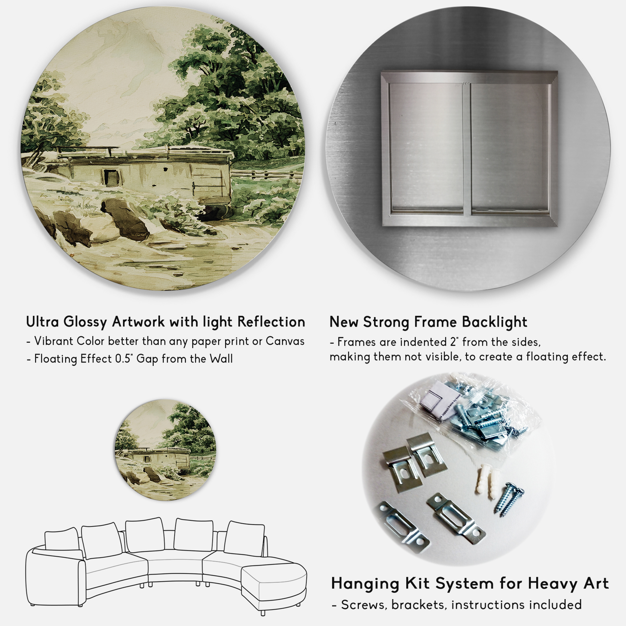 Designart 'Cabin In The Green Mountains' Cabin & Lodge Circle Metal Wall Art 11x11 - Disc of 11