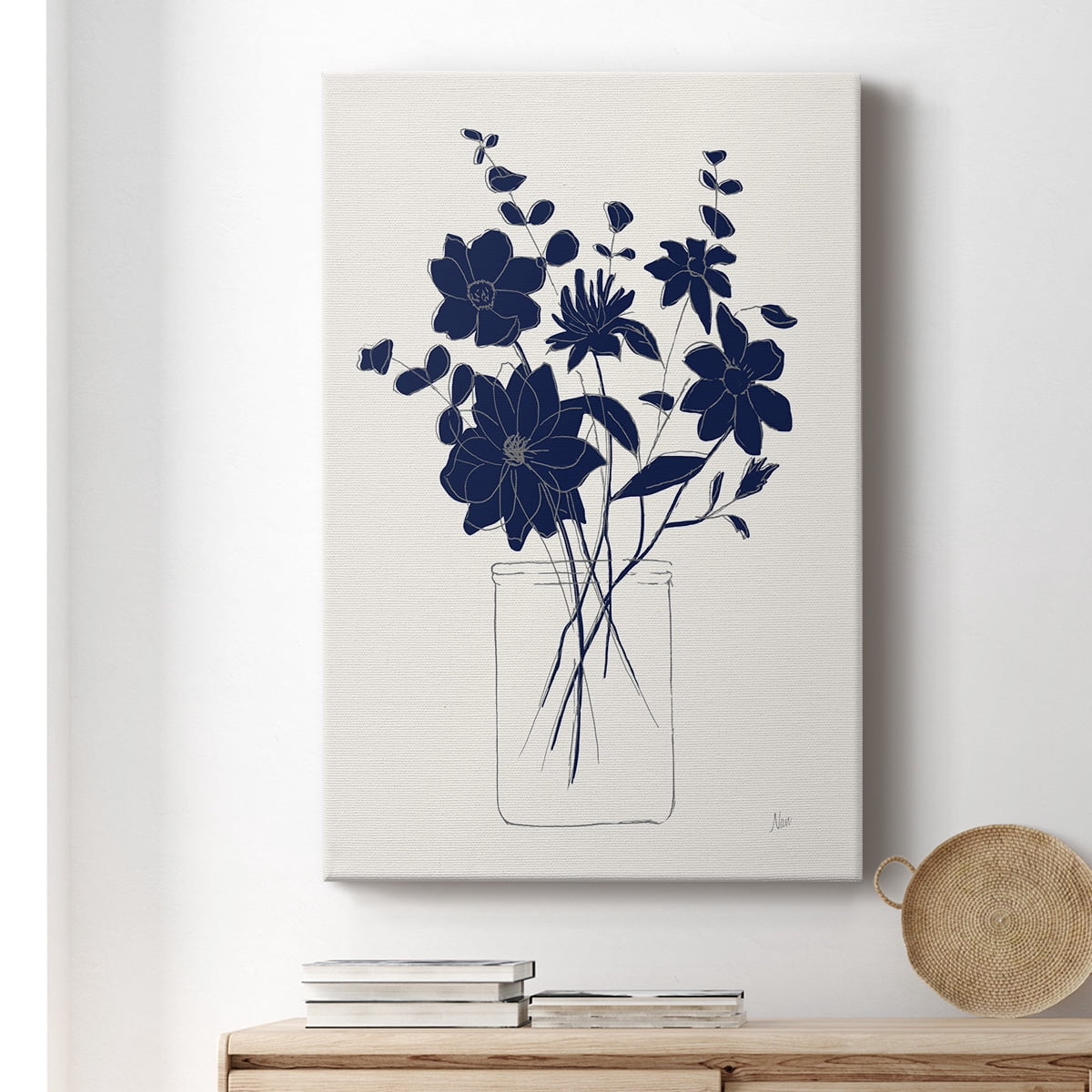 Indigo Sketch Bouquet II Premium Gallery Wrapped Canvas - Ready to Hang