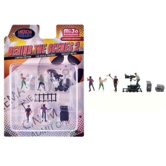 "Behind The Scenes #2" 7 piece (4 People, 3 Accessories) Diecast Figures Set 1/64 Scale Models by American Diorama