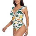 thumbnail image 3 of Yiaed Dinosaurs and Tropical Leaves Print Women's Ruffled One Piece Swimsuit V Neck Swimwear Slimming Monokini for Woman-Medium, 3 of 8