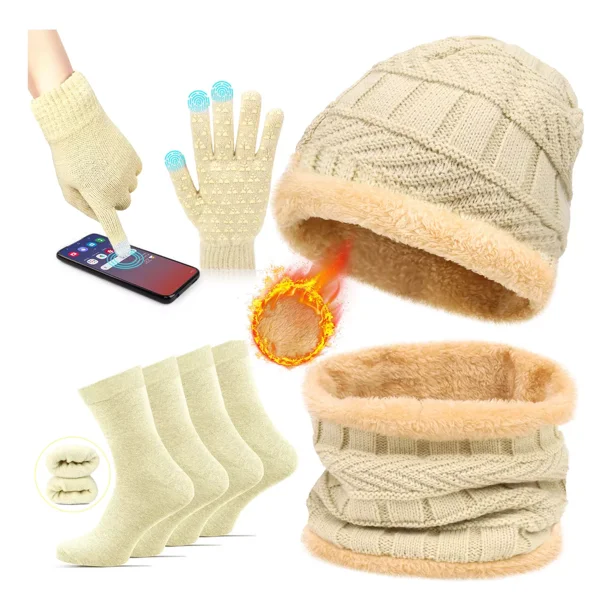 5 En 1 Gorro Bufanda Guante Conjunto Invierno Termico Unisex