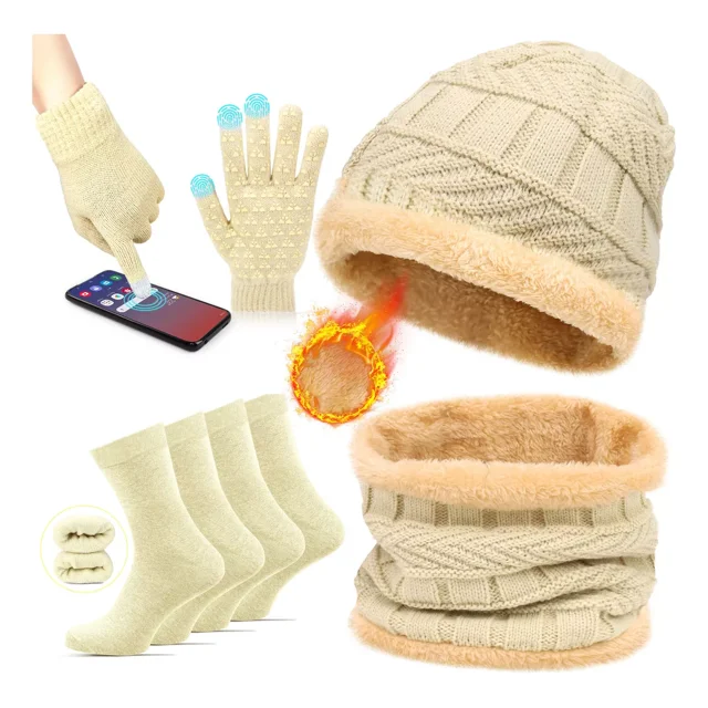 5 En 1 Gorro Bufanda Guante Conjunto Invierno Termico Unisex