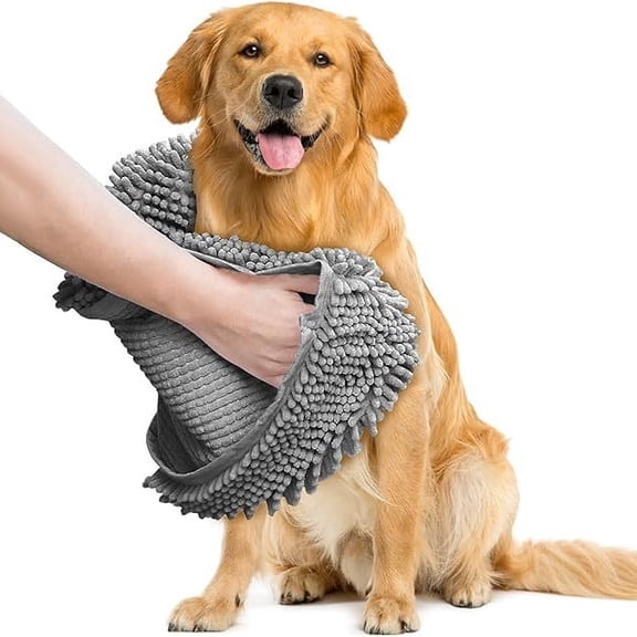 1 Pack Super Absorbent Chenille Dog Towel, Quick Drying Pet Bath Shammy Towel, Soft Plush Washable Towel, Dirt Fur Catcher Foldable Grooming Cloth for Dog Cat Home Car Outdoor Use