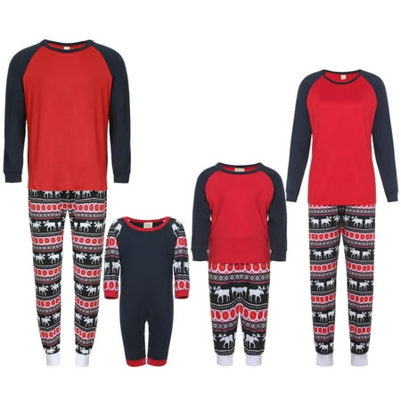 

Sunisery Family Matching Christmas Pajamas Sets Elk Printed Pattern Long Sleeve Round Neck T-Shirt Long Pants