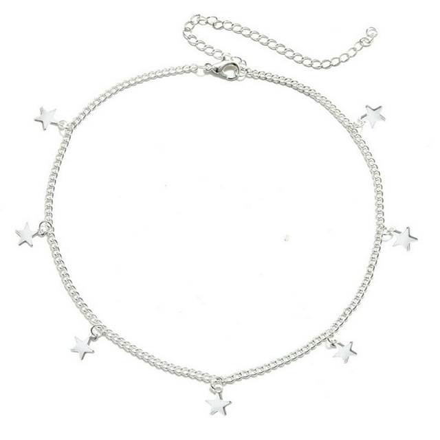 Collar con forma de estrella de cinco puntas y círculo, accesorios de aleación para mujer plata