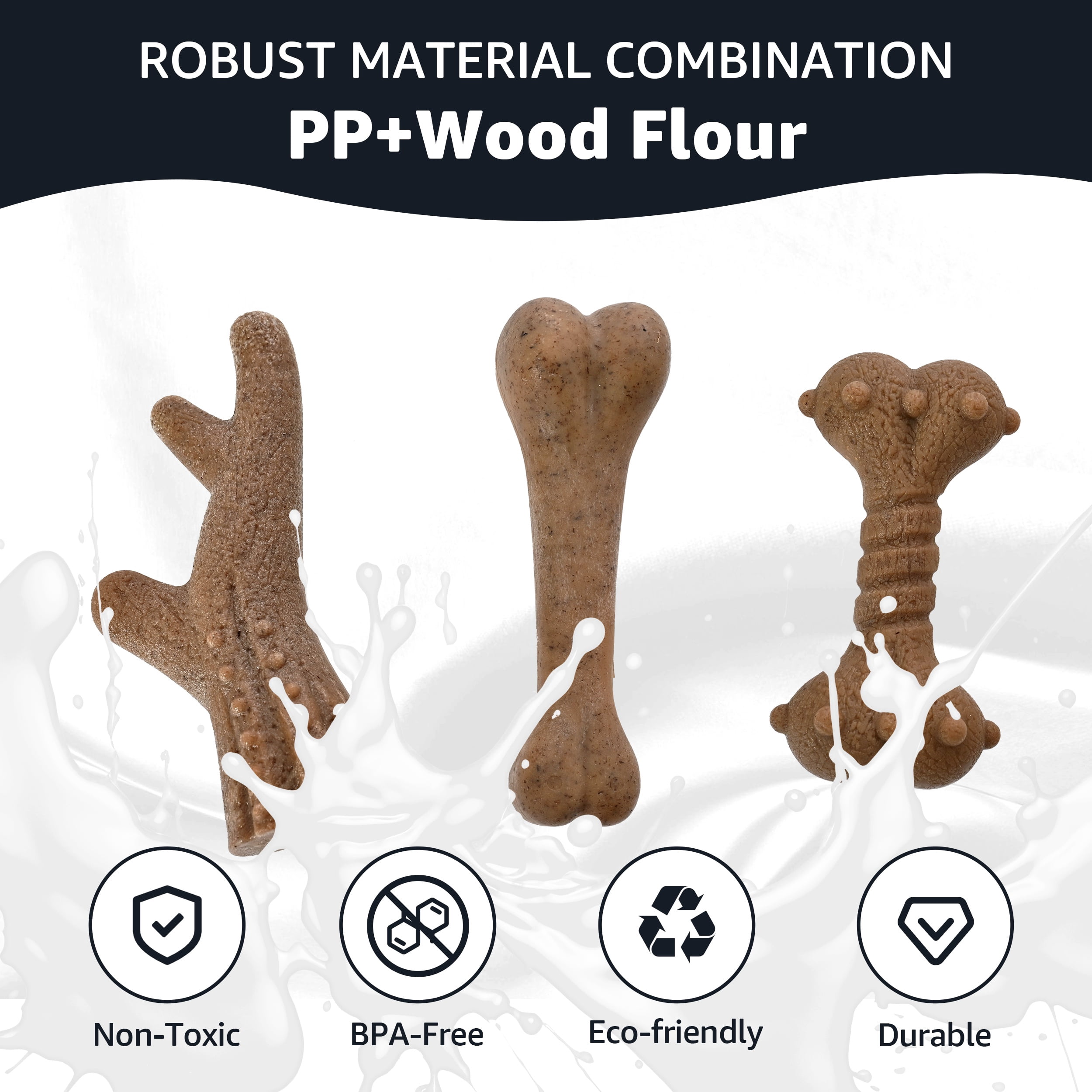 Max & Marlow Durable Dog Chew Toys Set, PP Wood Powder Toys for Aggressive Puppy Chewers, 3 Pack