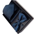 thumbnail image 4 of Conjunto de corbatas para hombre, corbata hecha a mano, pajarita, pañuelo de bolsillo, gemelos para negocios, banquete, boda, trabajo, azul, 4 of 8