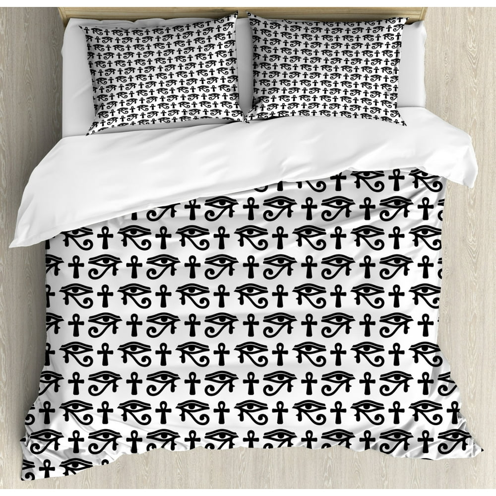 Egyptian Duvet Cover Set, Ancient Egyptian Hieroglyphic Pattern Eye