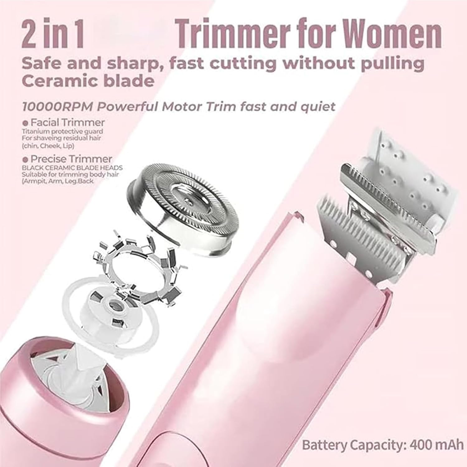 TripleHBB Electric Trimmer for Women,Electric Shaver and Razor Rechargeable 2-in-1 Body and Facial Epilator,  Dual-Head Electric Razor , IPX7 Waterproof