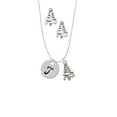 thumbnail image 2 of Delight Jewelry Silvertone Large Script Letter - T - 3/4'' Disc - Silver tone Zig Zag Christmas Tree Charm Necklace and Stud Earrings, 2 of 4
