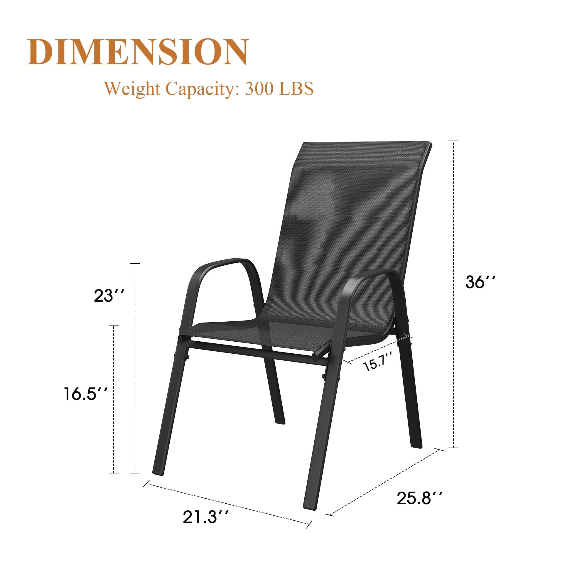 Vicllax Stackable Patio Dining Chairs Set of 6 , Modern Textilene Outdoor Chairs with Metal Frame for Garden, Backyard, Poolside,Black&Gray&Brown