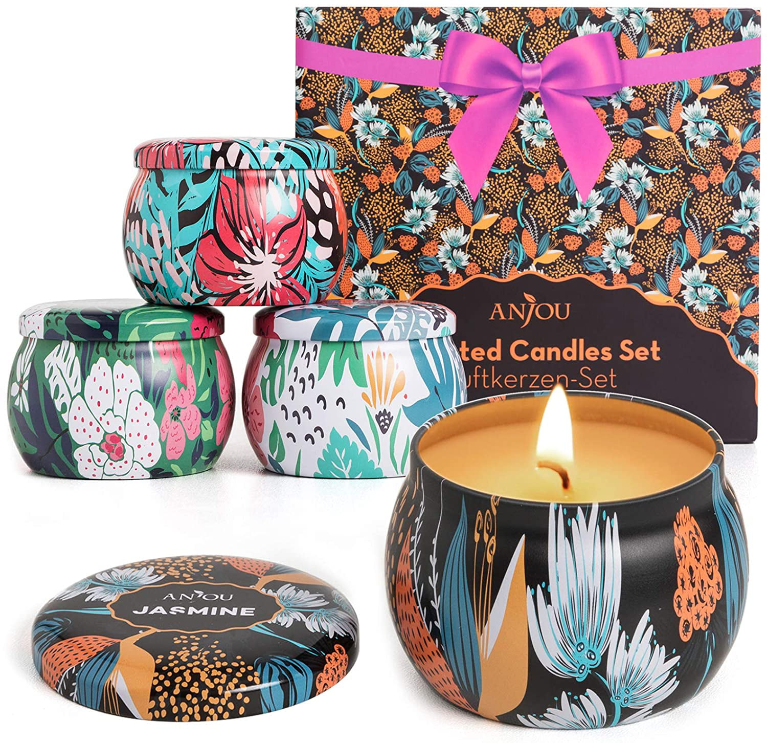 Scented Candles Gift Set 4 Cans Aromatherapy Candle 4.4 Oz Made of 100% Natural Soy Wax Portable Travel Tin Bath Yoga Unique Christmas Mothers Day Birthday Gifts for Women Wife Friends 