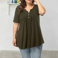 thumbnail image 4 of Askfv Women's Plus Size Henley Top V Neck Button Up Tunic Tops Casual Short Sleeve Ruffle Blouse Shirts, 4 of 4