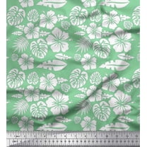 Soimoi Green Cotton Cambric Fabric Monstera Leaf & Floral Print Fabric by the Yard 42 Inch Wide