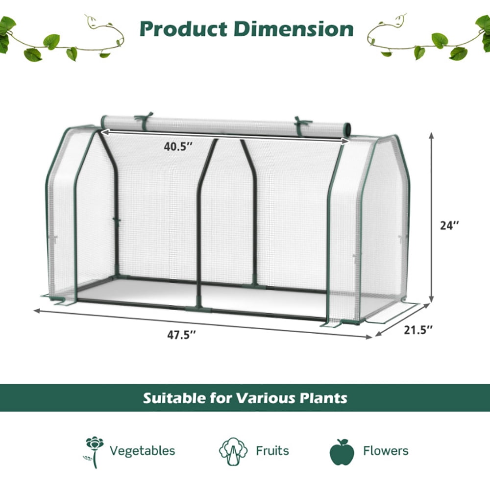 GVN 47.5 x 21.5 x 24 Inch Mini Greenhouse with Roll-up Zipper Door, Walk-in Green House, Portable Greenhouse with Shelves for Planting and Storage