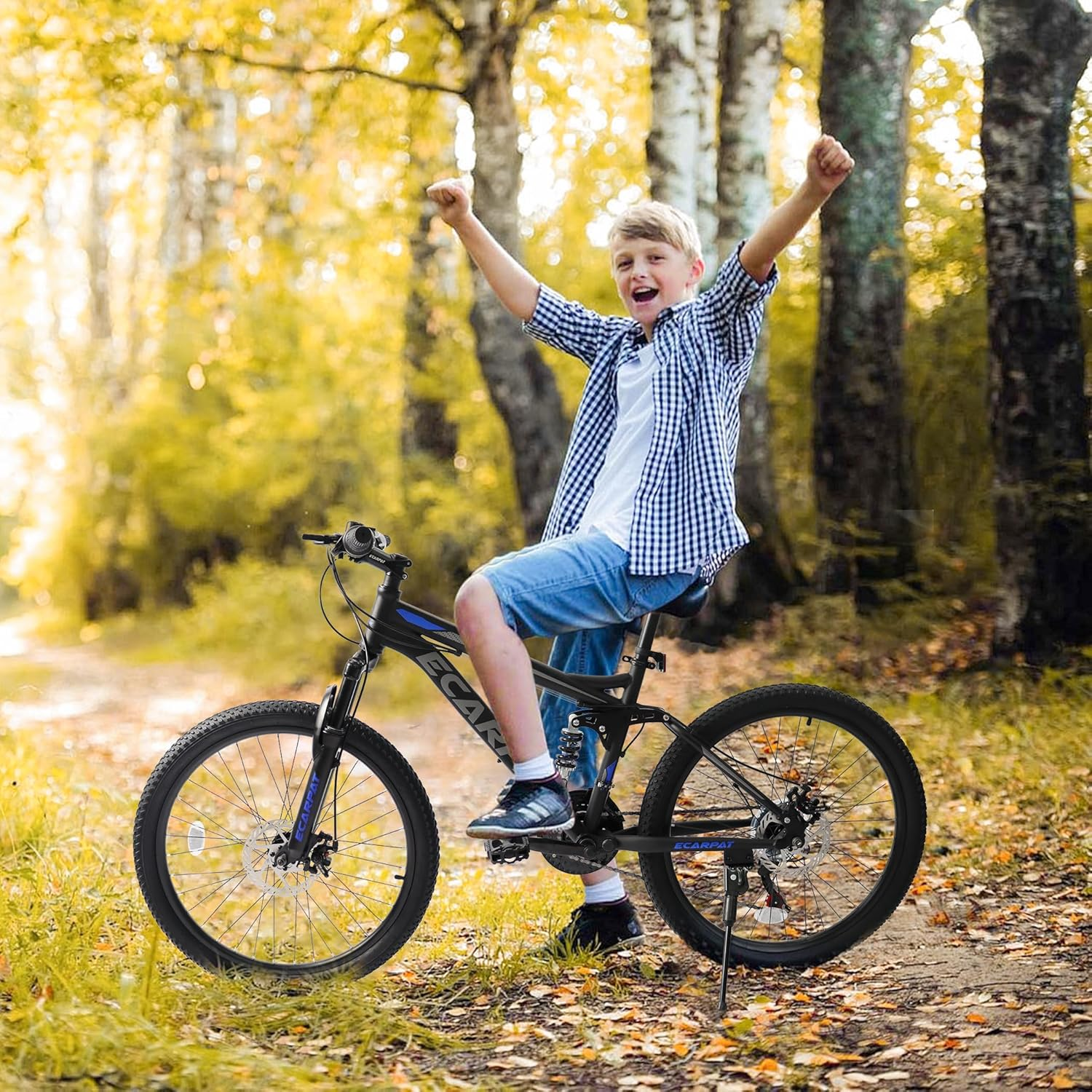 24" Mountain Bike for Adults, 21 Speed Full Suspension MTB, Dual Disc Brakes, High Carbon Steel Frame, 85% Pre-Assembled, for Men & Women