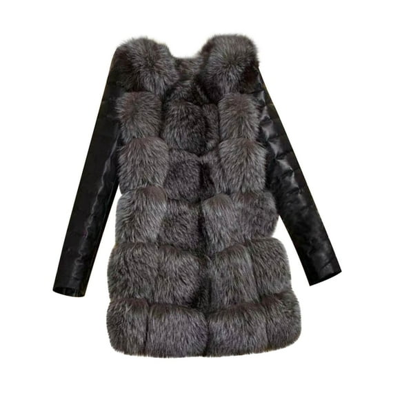 Virmaxy Women's Casual Fleece Fuzzy Coats Loose Fit Faux Fur Luxury Plush Jacket Solid Long Sleeve Open Front Stand-up Collar Parka Outwear Gray XL