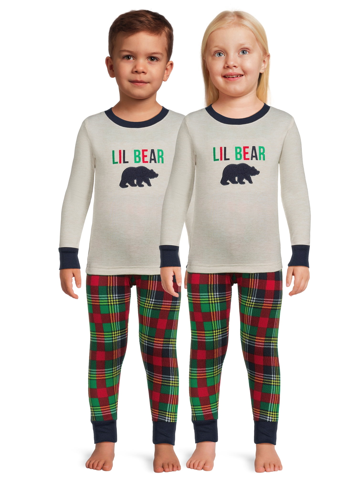 Dearfoams Toddler Unisex Plaid Bear Matching Family Pajamas Set, 2-Piece, Sizes 2T-5T