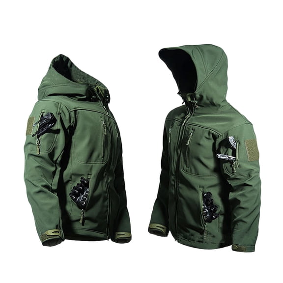 MOONDU Men's Softshell Jacket Tactical Fleece Lined Water Resistant Hooded Windproof Full Zip Multiple Pockets Long Sleeve Casual Fall Winter Daily Wear Outdoor