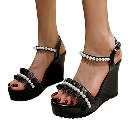 

ZHELIYO Women s sandals Fashion Thick Wedges Sandals Casual Leisure Breathable Shoes Womens Outdoor Soled Women s Sandals Black 6.5-7