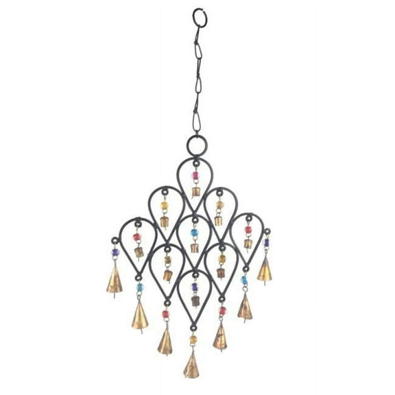 22 in. Inverted Drop Beaded Wrought Iron Wind Chime with Metal Bells