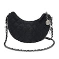 thumbnail image 4 of Bolso de mezclilla para mujer, moderno bolso cruzado con cadena y bordado a cuadros de diamantes, bolso informal con forma de media luna, 4 of 6