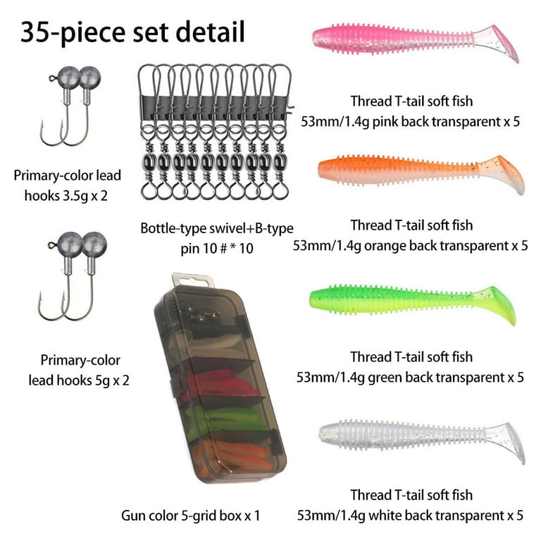Juiluna 35pcs/75pcs Artificial Soft Baits Set, Fishing Lure Tackle Bait Kit  with Fishing Tackle Box, Including Jigs Hooks Soft Worm Baits Suitable for  Saltwater Freshwater 