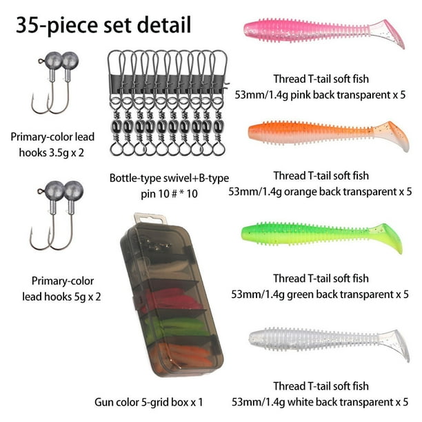 Akdsteel 75pcs/35pcs Fishing Lures Kit With Jig Heads Hooks Soft Worm Bait Suitable For Saltwater Freshwater Other