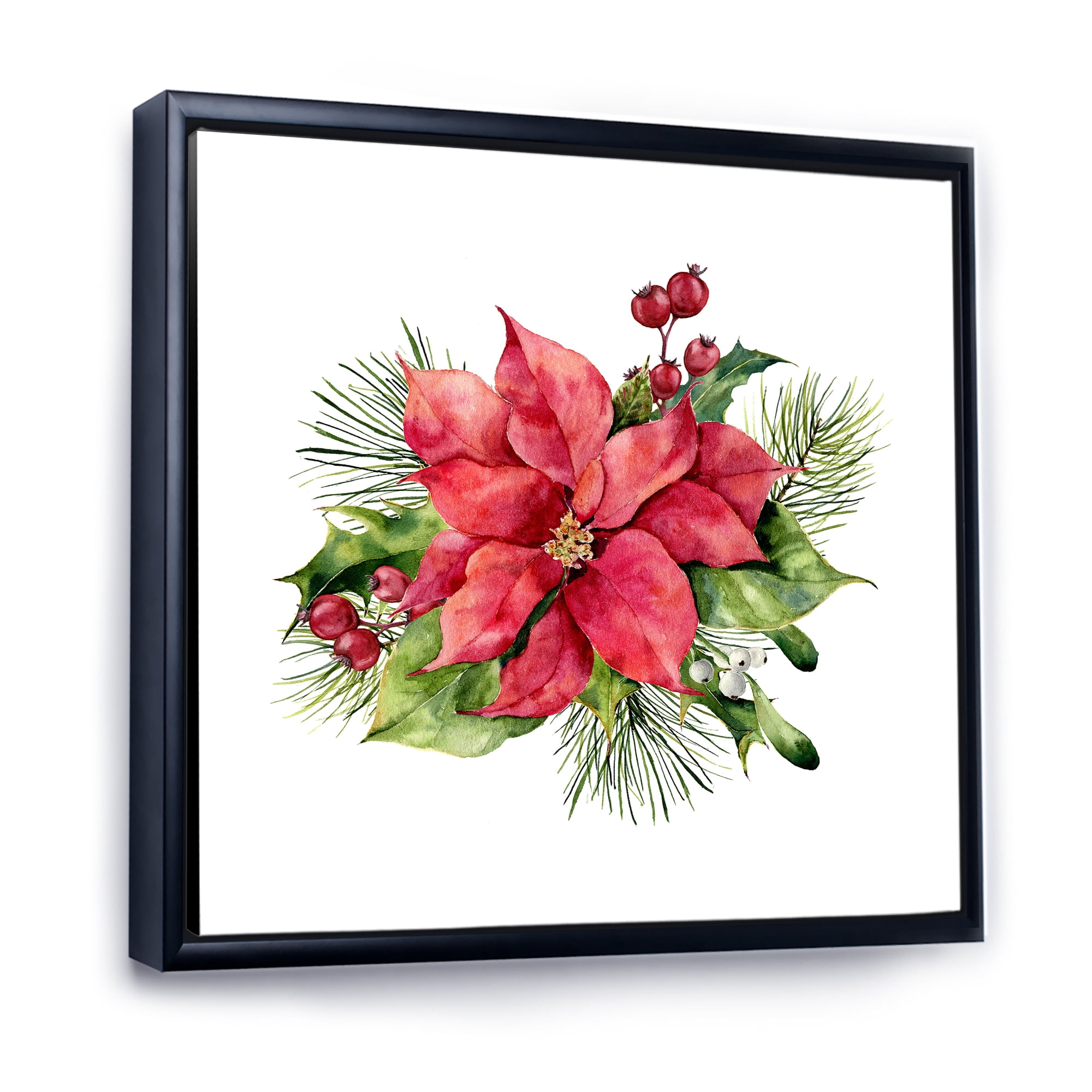 Designart 'Christmas Fir Branch and Holly Mistletoe Berries I' Traditional Framed Canvas Wall Art Print