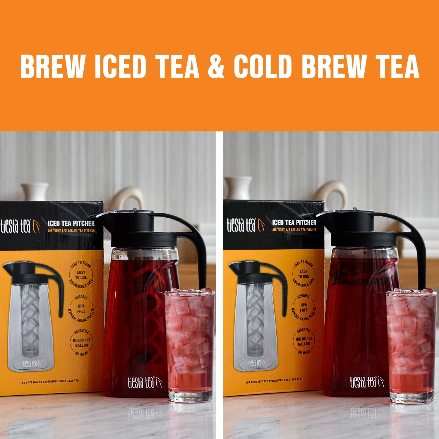 Tiesta Tea - Loose Leaf Iced Tea Pitcher, BPA-Free Tritan Plastic, Includes Multipurpose Nylon Mesh Infuser, Brew Hot & Cold, Leak-Proof Twist-On Lid, Dishwasher Safe, 1/2 Gallon Capacity