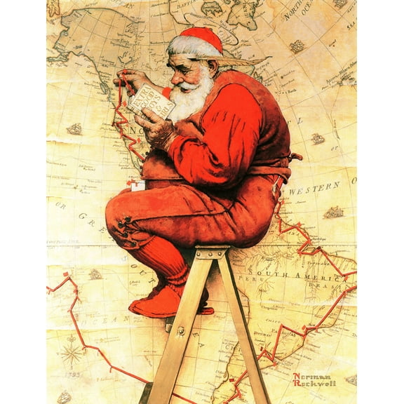 Marmont Hill "Santa at the Map" by Norman Rockwell Painting Print on Canvas