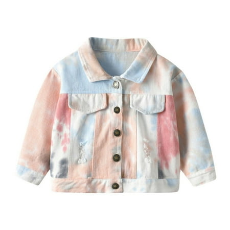 

GYRATEDREAM Toddler Baby Girls Jean Jacket Coat Kids Boys Tie Dye Ripped Denim Jacket Button Down Coat