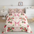 thumbnail image 2 of Manfei Cute Bow Tie Bedding Comforter Set,Sweet Fruit Strawberry Twin Comforter Sets,Pink Red Bedding Set For Girl Teens,Ultra Soft Home Decor Reversible,2-Piece, 2 of 8