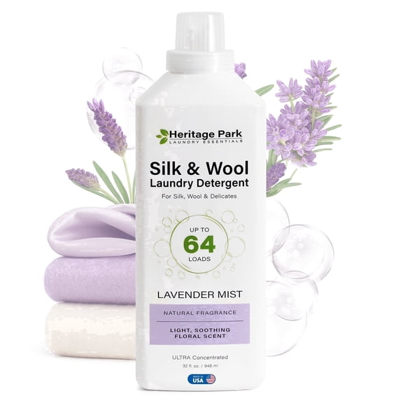 Heritage Park Silk & Wool All-Natural Lavender Mist Scent, pH-Neutral Laundry Detergent - Enzyme-Free, Concentrated Up to 64 loads (32 fl oz)