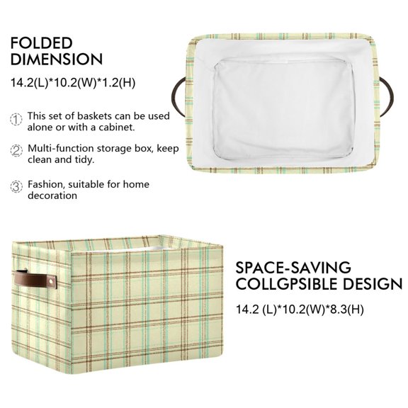 Ryvnso Soft Pastel Checkered Storage Basket Large Bin Foldable Boxes Toys Organizer 14.2x10.2x8.3in 1 PC