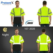 High Visibility Shirts for Men Women, Quick Dry Safety Short Sleeves T Shirts with Reflective Strips, Hi Vis Construction Work Shirt, Class 2 ,Green ,Small