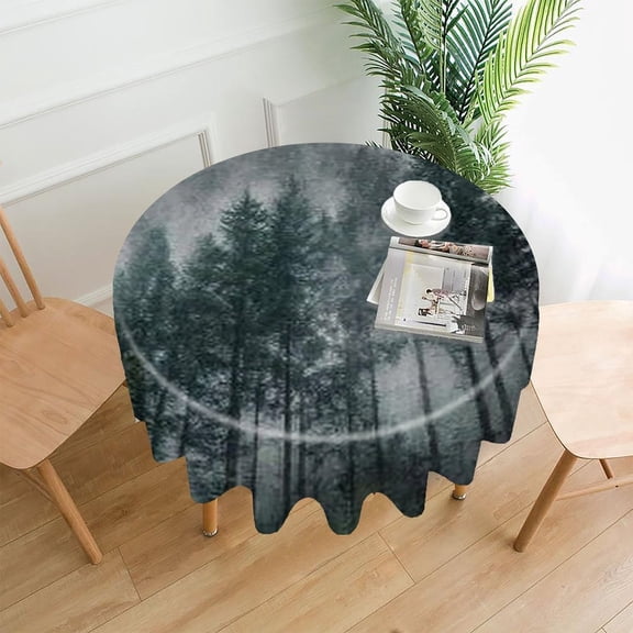 RKSupls 60 Inch Round Tablecloth, Forest Dark Trees Premium Polyester Straight Edge Wrinkle Resistant Washable Table Cover for Party Home Dining Decor