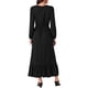 thumbnail image 3 of Vestido largo A-line bohemio de manga larga con escote cuadrado, cintura alta elástica y bolsillos para mujer, color negro, 3 of 5