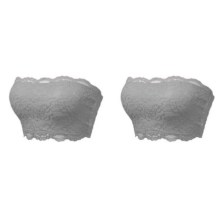 (2-Pack) Rinsvye Ladies Seamless Tube Top Strapless Top Lace Beauty Back Chest Tube Top Padded Wrapping Underwear Tube Bras for Women Plus Size Strapless Tops Tie Strap Bodysuit