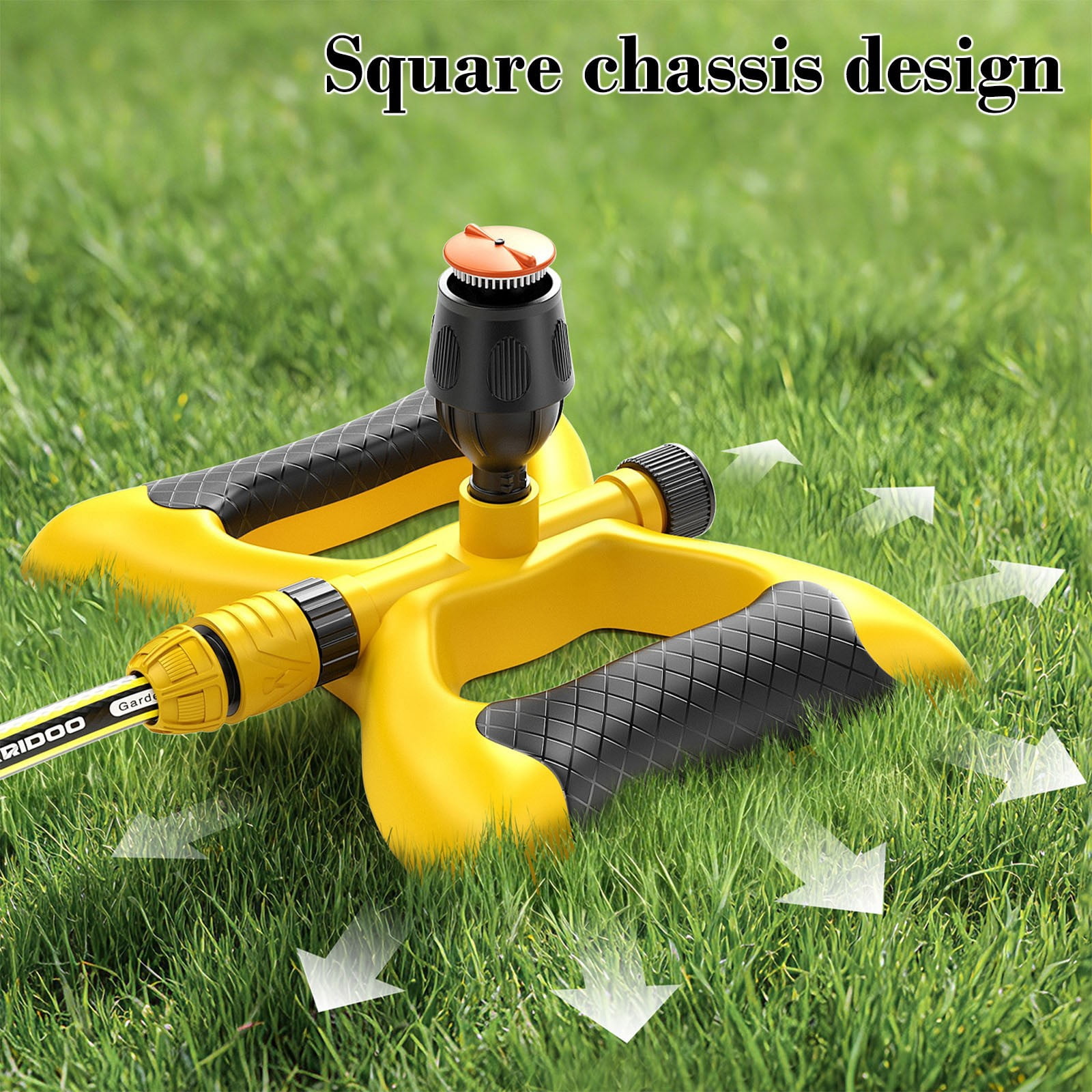 Djiypn Sprinkler for Yard, Rotating Water Garden Sprinkler for Large Area Coverage, Lawn and Yard Sprinklers, Yellow