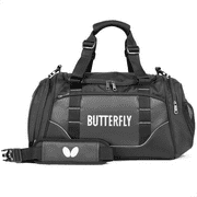 Butterfly Table Tennis Yasyo Midi Bag | Practical and Sturdy Fitness Bag | Spacious Compartment and Vented Outer Pockets | Color Black with Silver Butterfly Logo