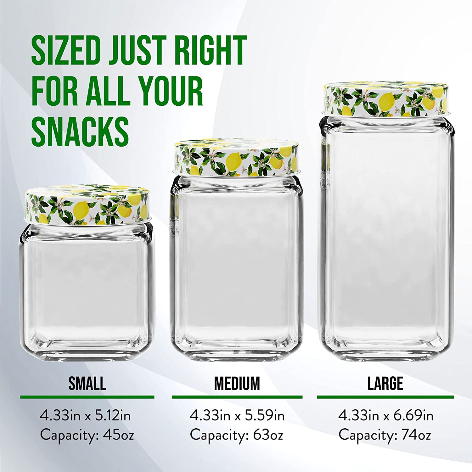 American Atelier Glass Set Of 3 Jars, Lemon Design Airtight Metal Lid Food Storage  Containers, 30, 44, And 59-ounce Capacity, Dishwasher Safe : Target