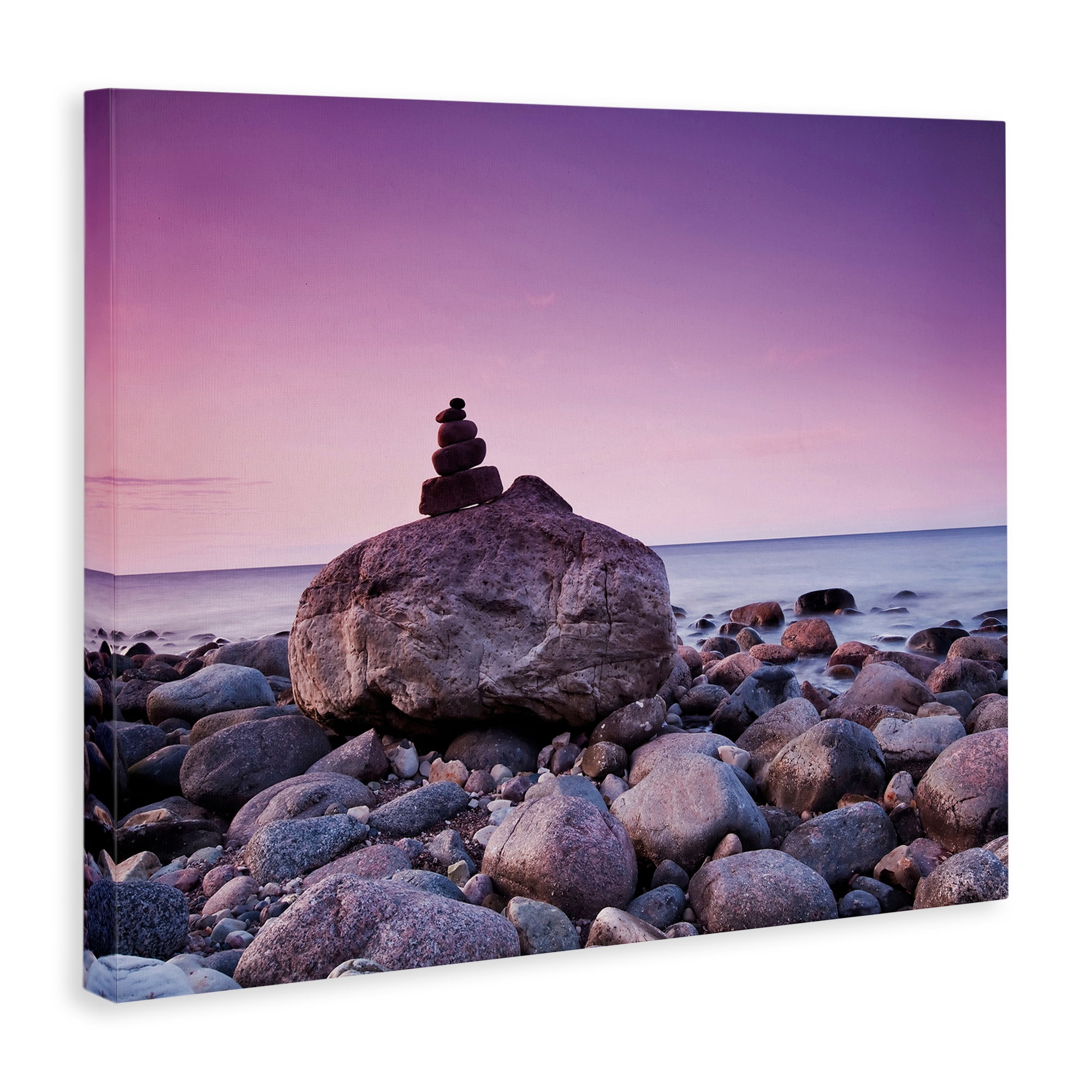 Stupell Industries Stacked Rocks on Shore Nautical & Beach Photography Wrapped Canvas Art Print Wall Art, 30 x 24