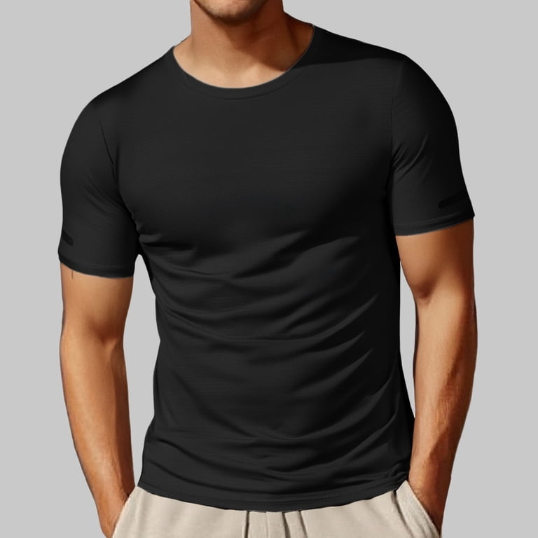 MIXUE Shirts For Men Summer Mesh Ice Silk Solid Color Round Neck