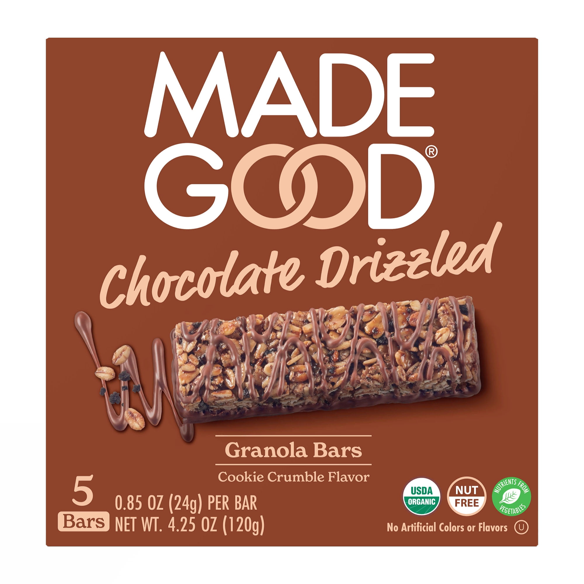 MadeGood Chocolate Drizzled Cookie Crumble Granola Bars, 5 Healthy